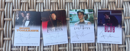 Set of 4 trading cards of Alan Frog in Lost Boys, Lost Boys: The Thirst, the Mayor in Bone Tomahawk and Anthony (the usher) in The Blob